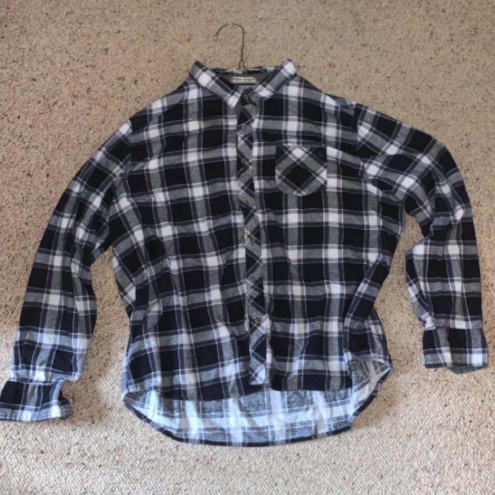 Tokyo Laundry Button Collared Shirt- Men's XXL- Black Plaid Long Sleeve- Cotton